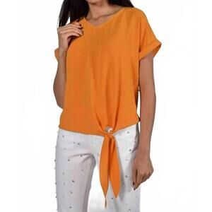NEW FRANK LYMAN obelia v neck tie front top in orange